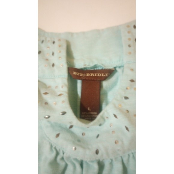 Bit & Bridle Women's Sz Large Tank Top Wide Strap Embellished Light Blue - Gems - Picture 3 of 8